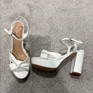 Marc Fisher White Knotted Platform Heels